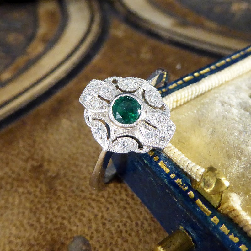 Art Deco Style Emerald and Diamond Plaque Ring