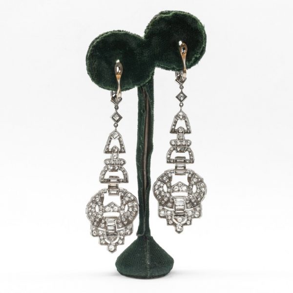Art Deco Style Geometric Diamond Drop Earrings