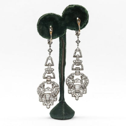 Art Deco Style Geometric Diamond Drop Earrings
