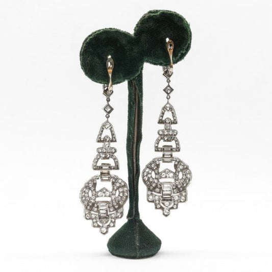 Art Deco Style Geometric Diamond Drop Earrings