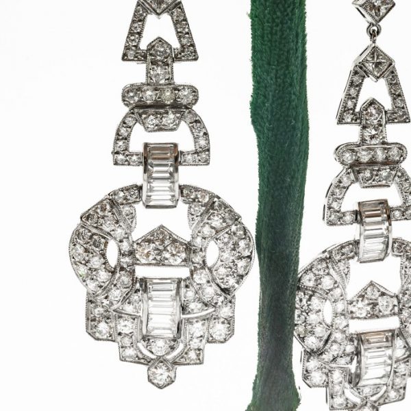 Art Deco Style Geometric Diamond Drop Earrings
