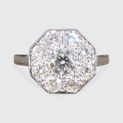 Art Deco Style Hexagonal 1.10ct Diamond Cluster Ring