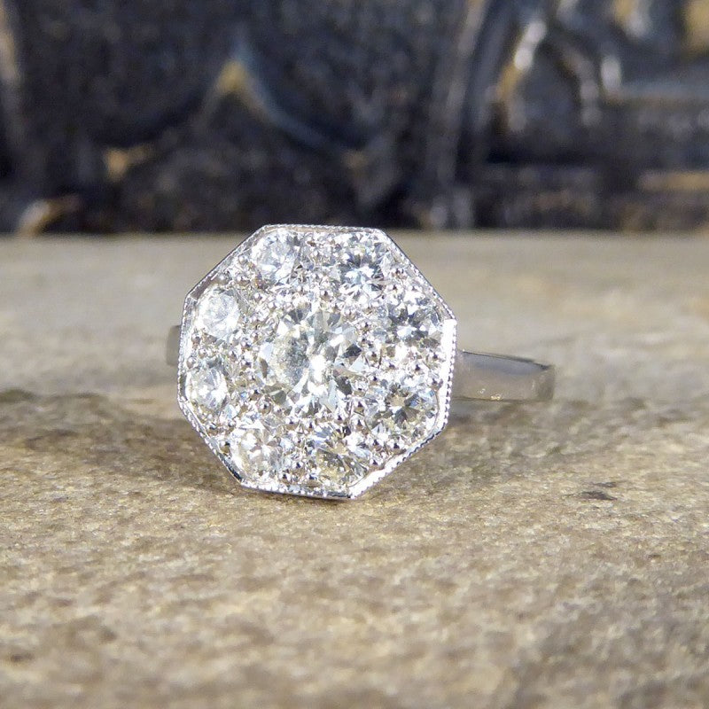 Art Deco Style Hexagonal 1.10ct Diamond Cluster Ring