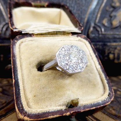 Art Deco Style Hexagonal 1.10ct Diamond Cluster Ring