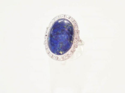 Art Deco Style Lapis Lazuli and Diamond Cluster Ring