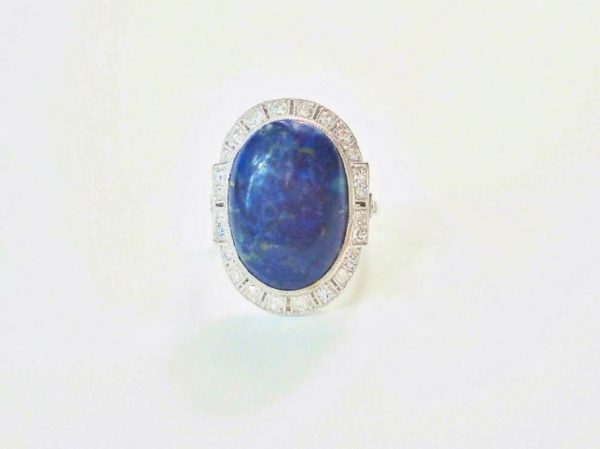 Art Deco Style Lapis Lazuli and Diamond Cluster Ring