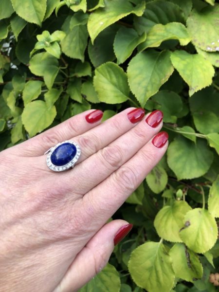 Art Deco Style Lapis Lazuli and Diamond Cluster Ring