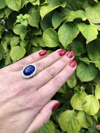Art Deco Style Lapis Lazuli and Diamond Cluster Ring