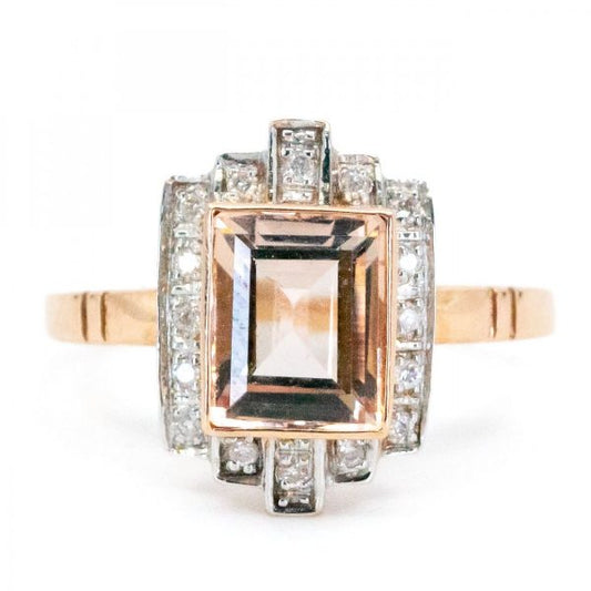 Art Deco Style Morganite and Diamond Ring