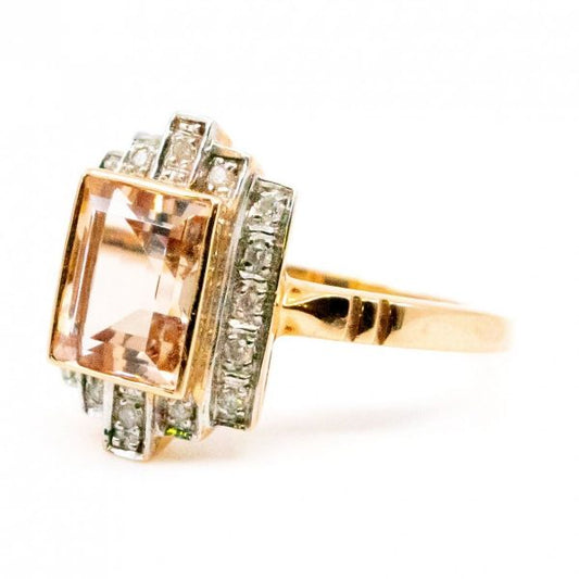 Art Deco Style Morganite and Diamond Ring