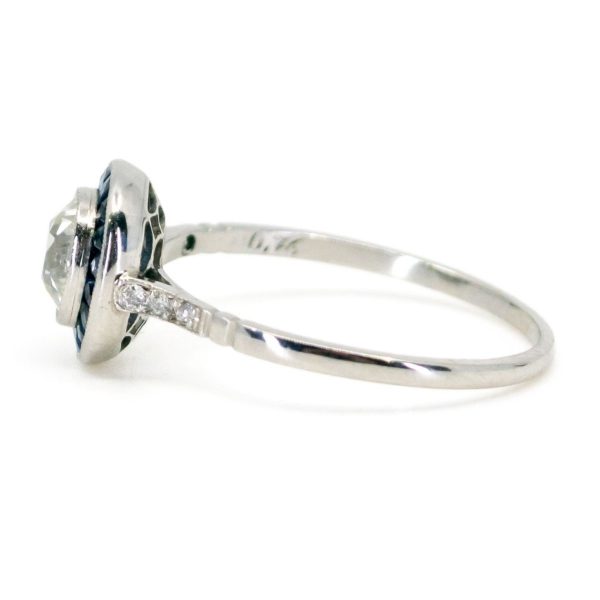 Art Deco Style Old European Cut Diamond and Sapphire Target Ring