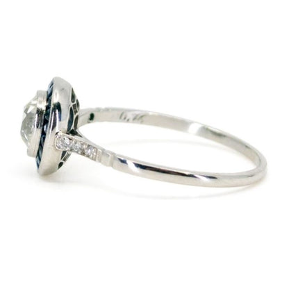 Art Deco Style Old European Cut Diamond and Sapphire Target Ring