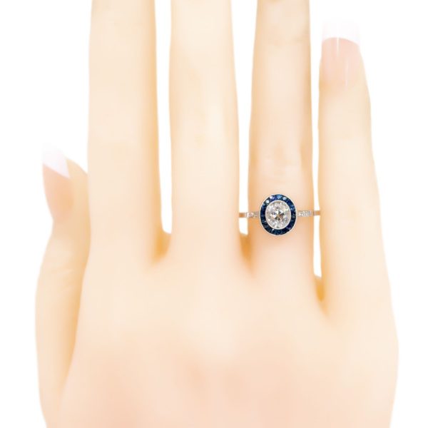 Art Deco Style Old European Cut Diamond and Sapphire Target Ring