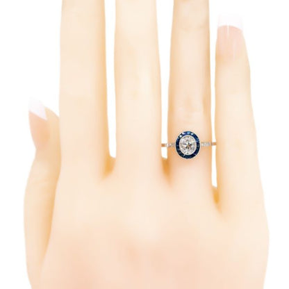 Art Deco Style Old European Cut Diamond and Sapphire Target Ring