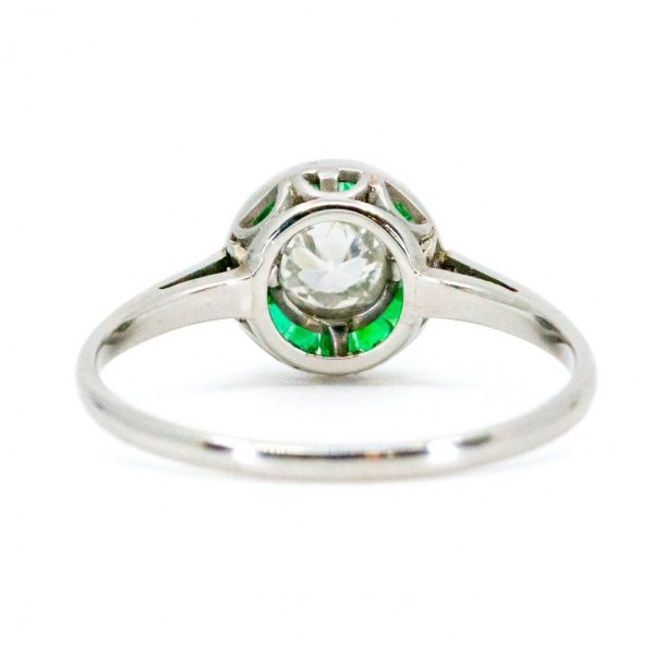 Art Deco Style Old Mine Cut Diamond Emerald Target Ring