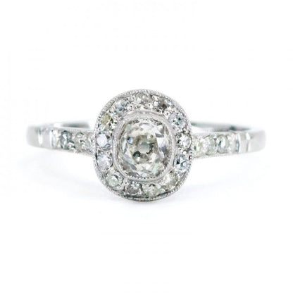 Art Deco Style Old Mine Cut Diamond Target Cluster Ring
