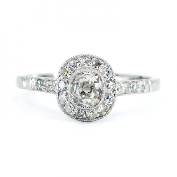 Art Deco Style Old Mine Cut Diamond Target Cluster Ring
