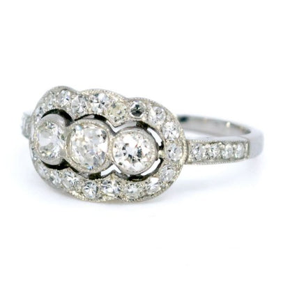 Art Deco Style Old Mine Cut Diamond Triple Cluster Ring