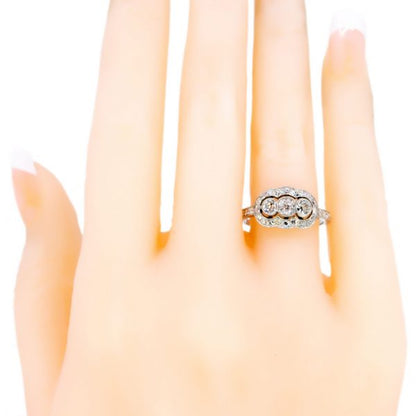 Art Deco Style Old Mine Cut Diamond Triple Cluster Ring