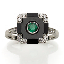 Art Deco Style Onyx & Emerald Ring