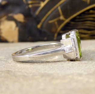 Art Deco Style Peridot Ring with Diamond Set Shoulder