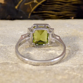Art Deco Style Peridot Ring with Diamond Set Shoulder