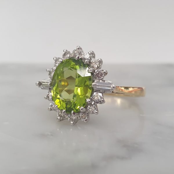 Art Deco Style Peridot and Diamond Cluster Ring