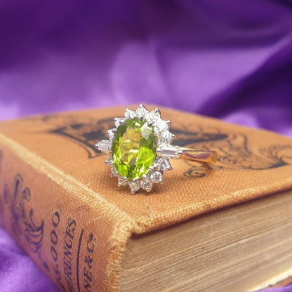 Art Deco Style Peridot and Diamond Cluster Ring