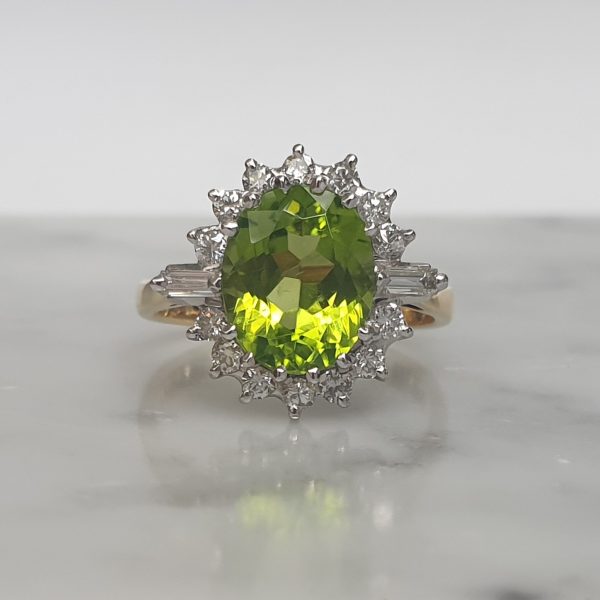 Art Deco Style Peridot and Diamond Cluster Ring
