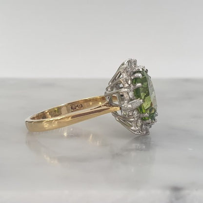 Art Deco Style Peridot and Diamond Cluster Ring