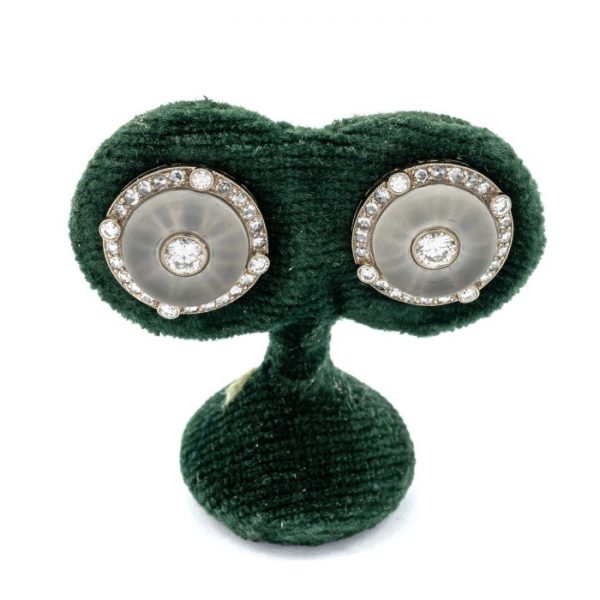 Art Deco Style Rock Crystal & Diamond Earrings