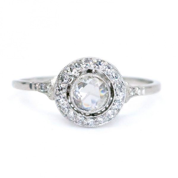 Art Deco Style Rose Cut Diamond Target Cluster Ring