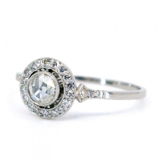 Art Deco Style Rose Cut Diamond Target Cluster Ring