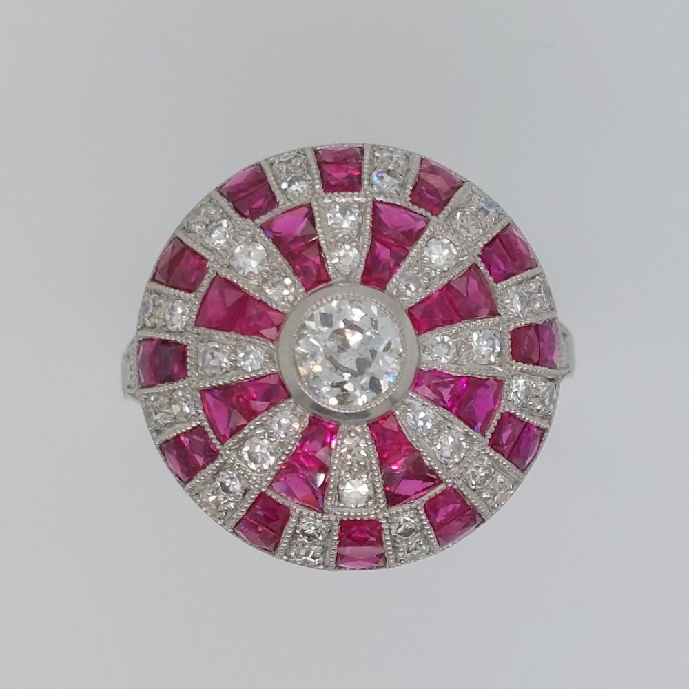 Art Deco Style Ruby and Diamond Bombé Ring