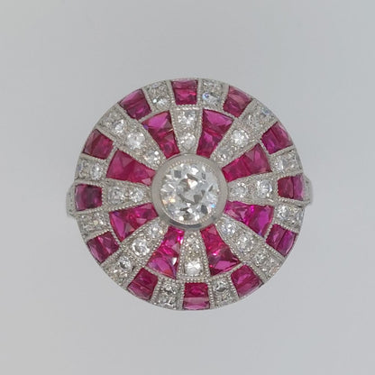 Art Deco Style Ruby and Diamond Bombé Ring