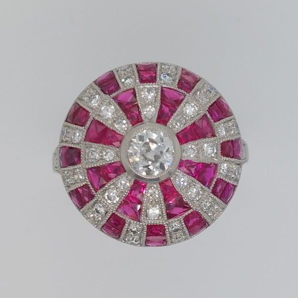 Art Deco Style Ruby and Diamond Bombé Ring