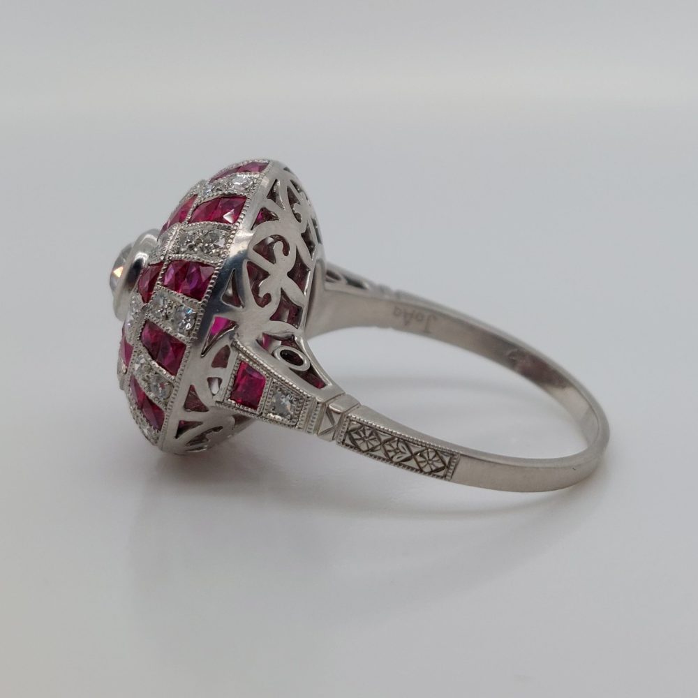 Art Deco Style Ruby and Diamond Bombe Ring