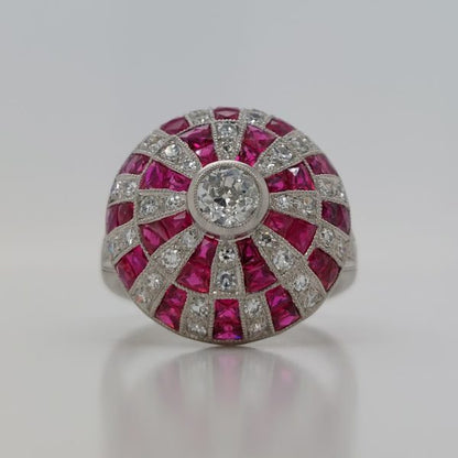 Art Deco Style Ruby and Diamond Bombe Ring