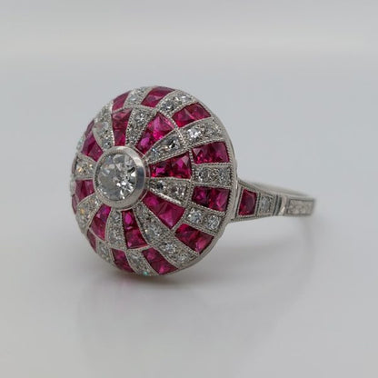 Art Deco Style Ruby and Diamond Bombe Ring