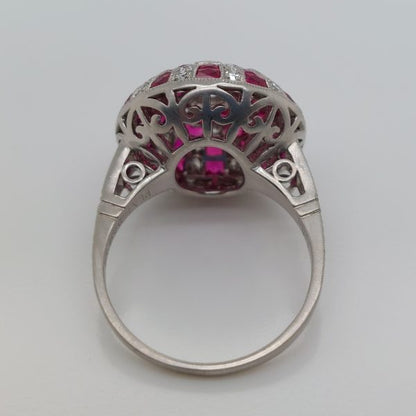 Art Deco Style Ruby and Diamond Bombe Ring