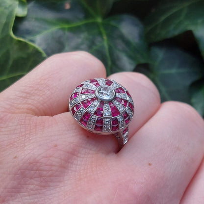 Art Deco Style Ruby and Diamond Bombe Ring