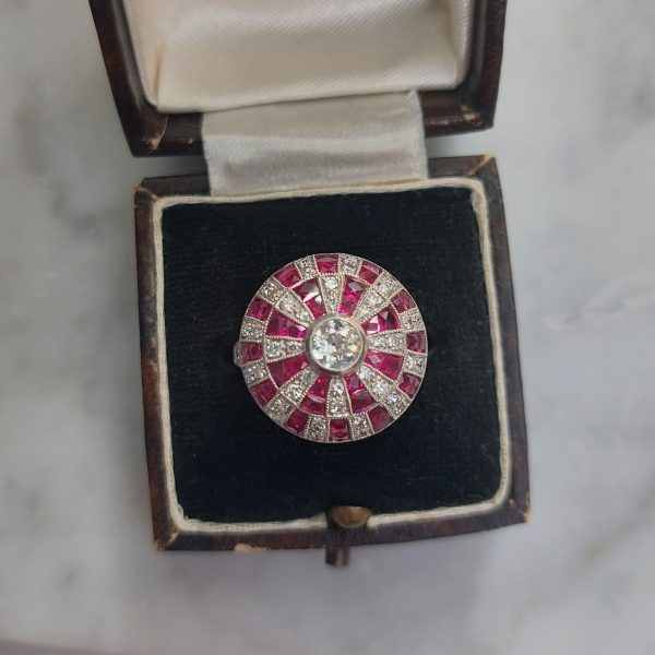 Art Deco Style Ruby and Diamond Bombe Ring