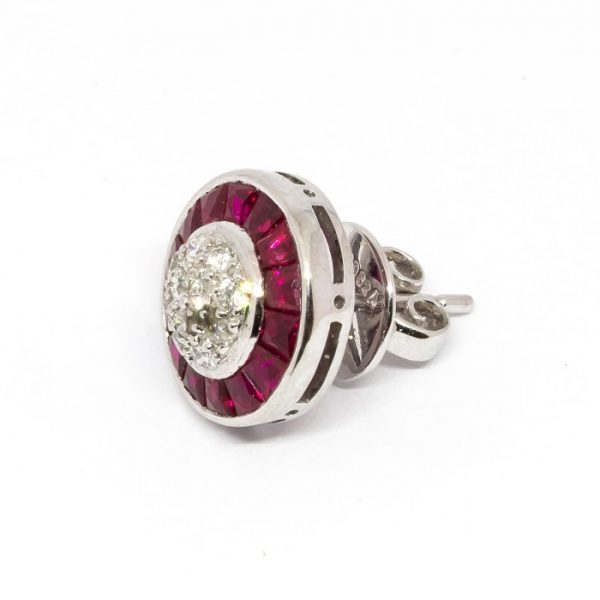 Art Deco Style Ruby and Diamond Cluster Earrings