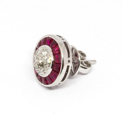 Art Deco Style Ruby and Diamond Cluster Earrings