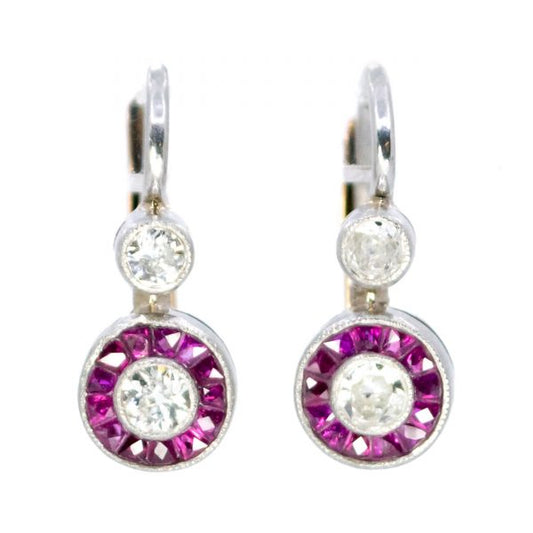Art Deco Style Ruby and Diamond Drop Earrings