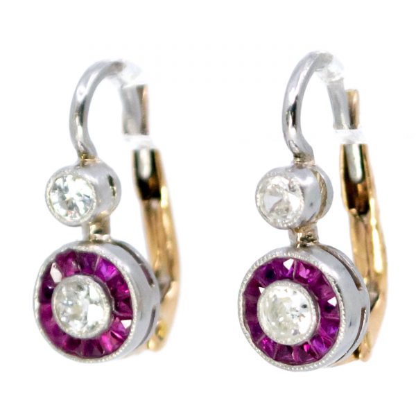 Art Deco Style Ruby and Diamond Drop Earrings