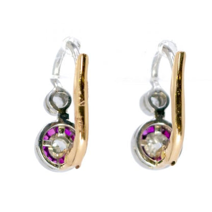 Art Deco Style Ruby and Diamond Drop Earrings