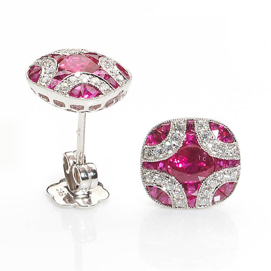 Art Deco Style Ruby and Diamond Earrings