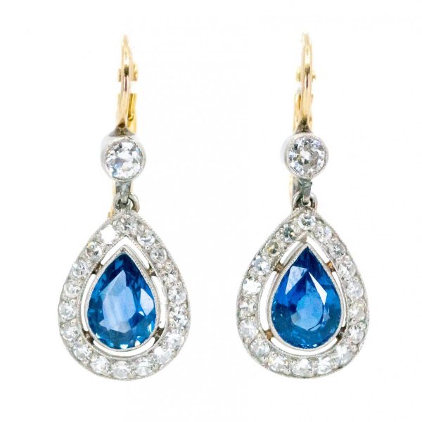 Art Deco Style Sapphire Diamond Drop Earrings