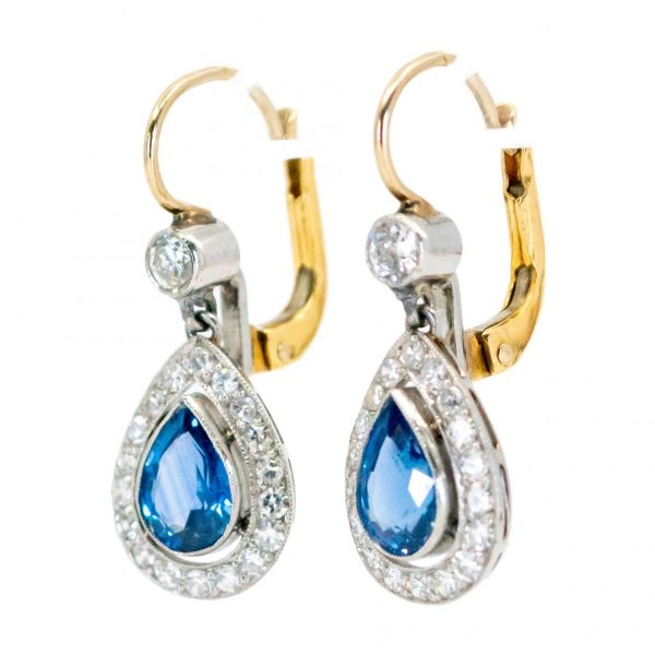 Art Deco Style Sapphire Diamond Drop Earrings